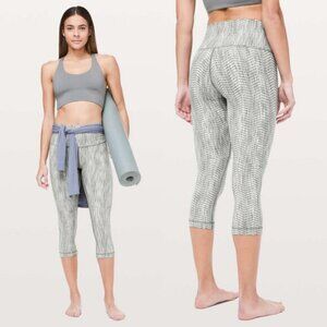 Lululemon Wunder Under Crop Luon 21" In Arrow Jacquard Dark Olive Grey Size 12